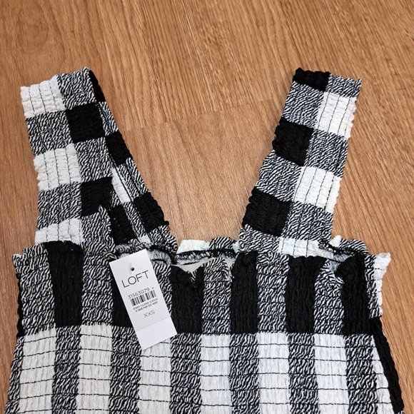 Loft Black and White Gingham Smocked Peplum Top Size XXS NWT - Picture 5 of 6